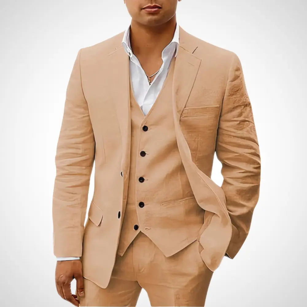 Men’s 3-Piece Suit Set With Single-Breasted Blazer and Buttoned Vest
