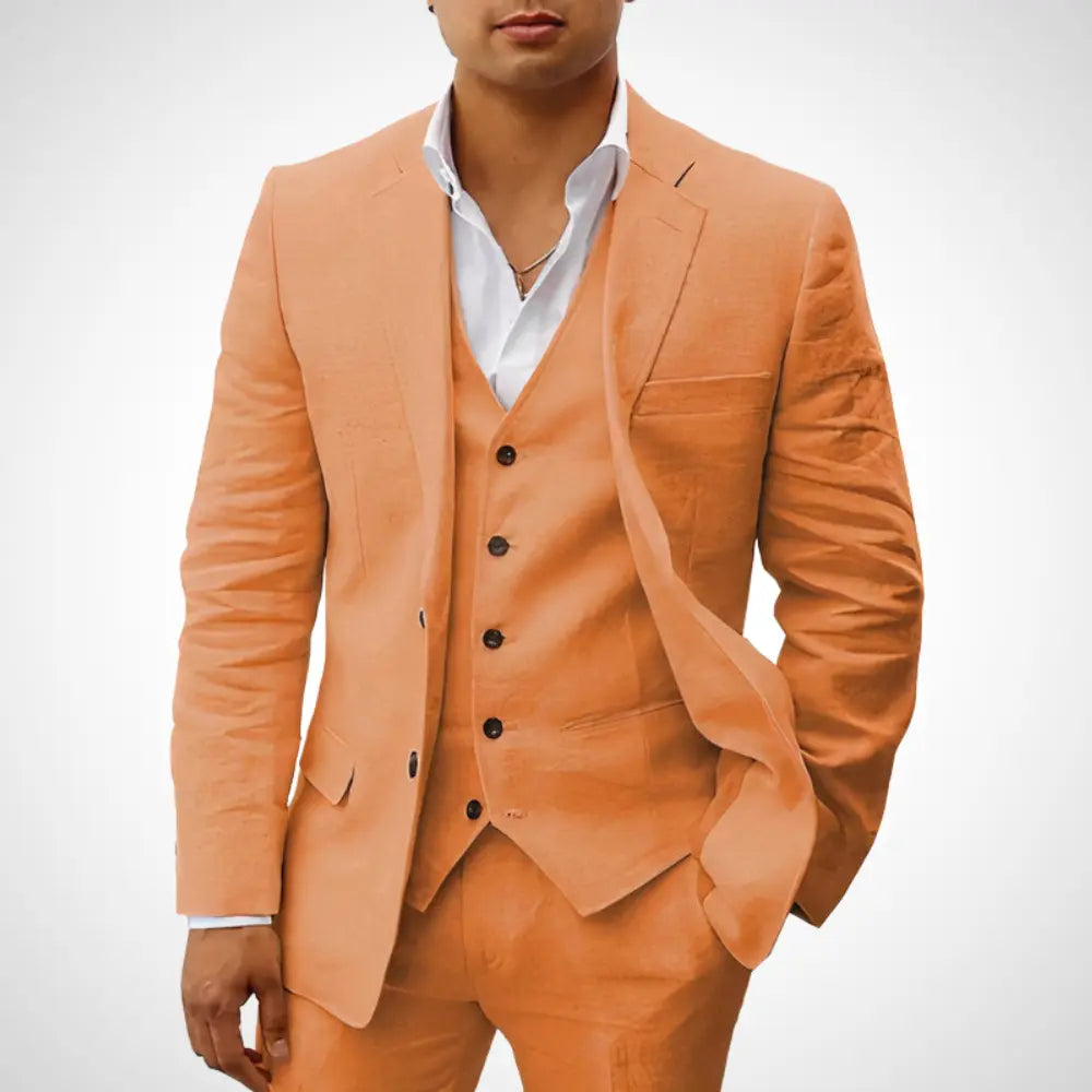 Men’s 3-Piece Suit Set With Single-Breasted Blazer and Buttoned Vest