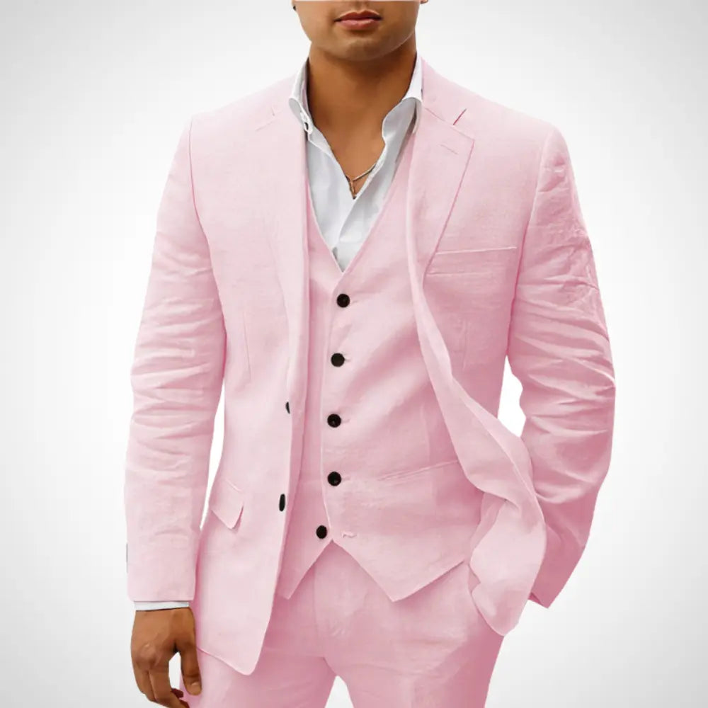 Men’s 3-Piece Suit Set With Single-Breasted Blazer and Buttoned Vest