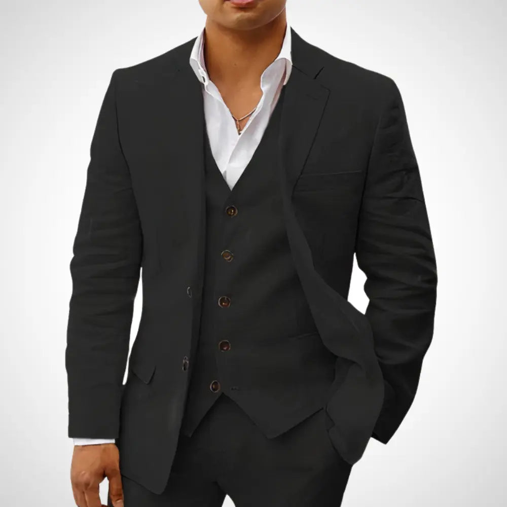 Men’s 3-Piece Suit Set With Single-Breasted Blazer and Buttoned Vest