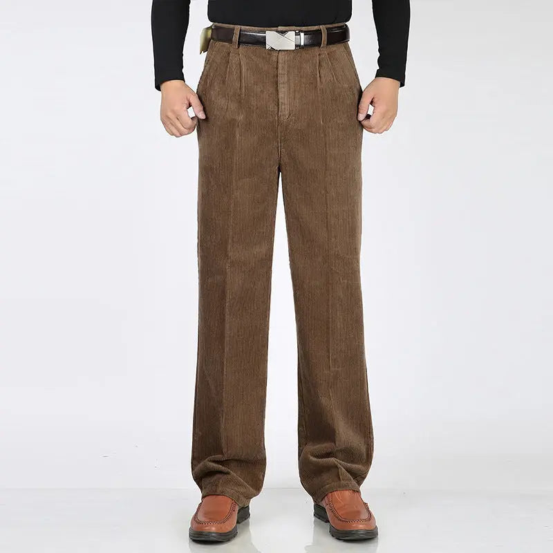 Men’s Corduroy Trousers With Pleated Front and Wide-Leg Fit