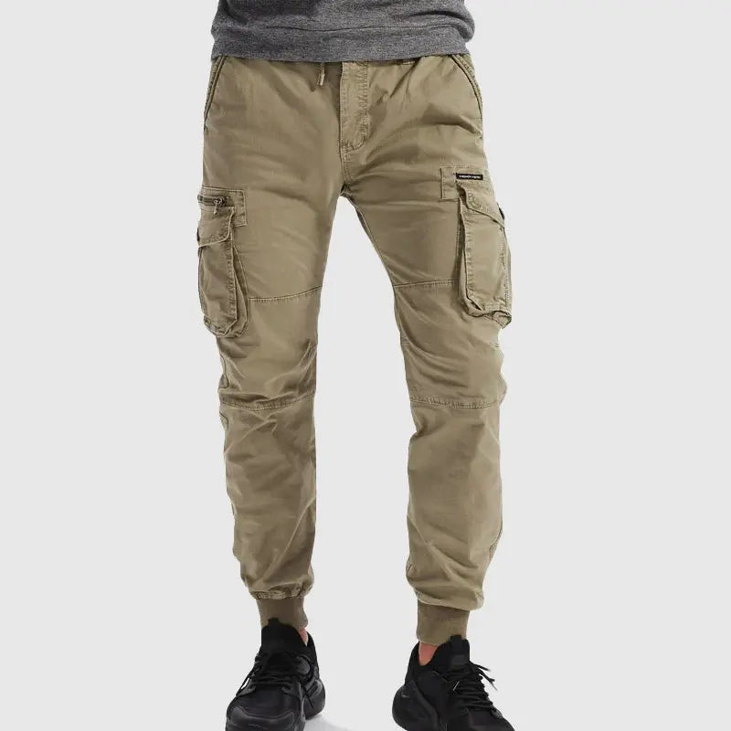 Men’s Cargo Trousers with Multi-Pocket Design and Elastic Cuffed Ankles