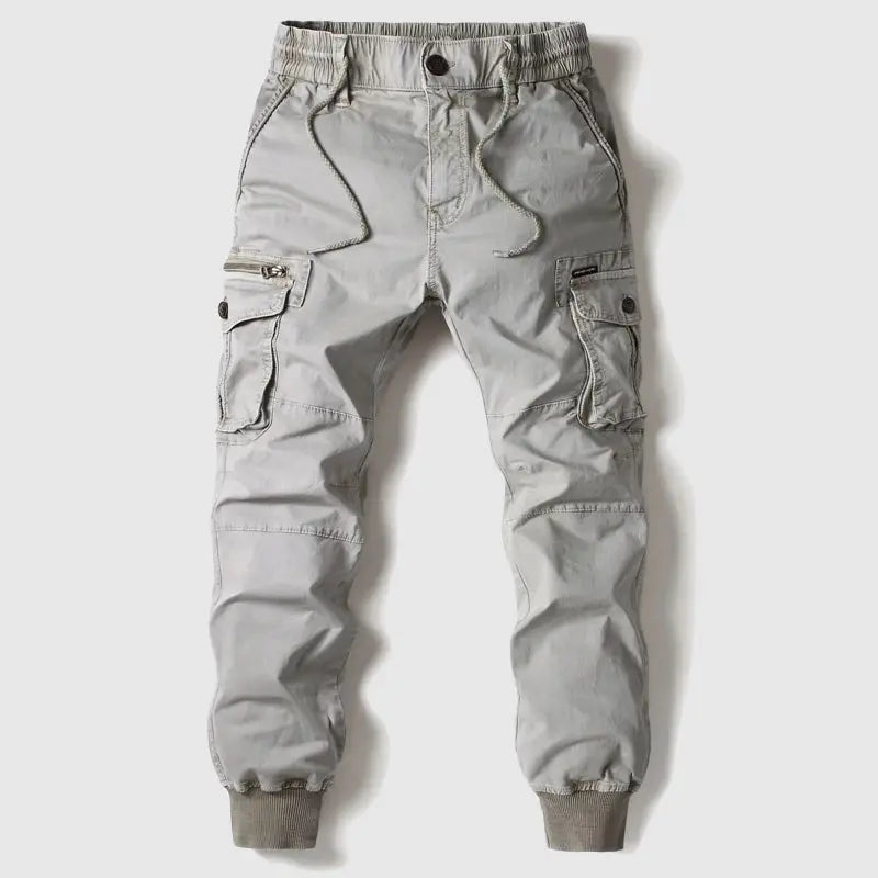 Men’s Cargo Trousers with Multi-Pocket Design and Elastic Cuffed Ankles