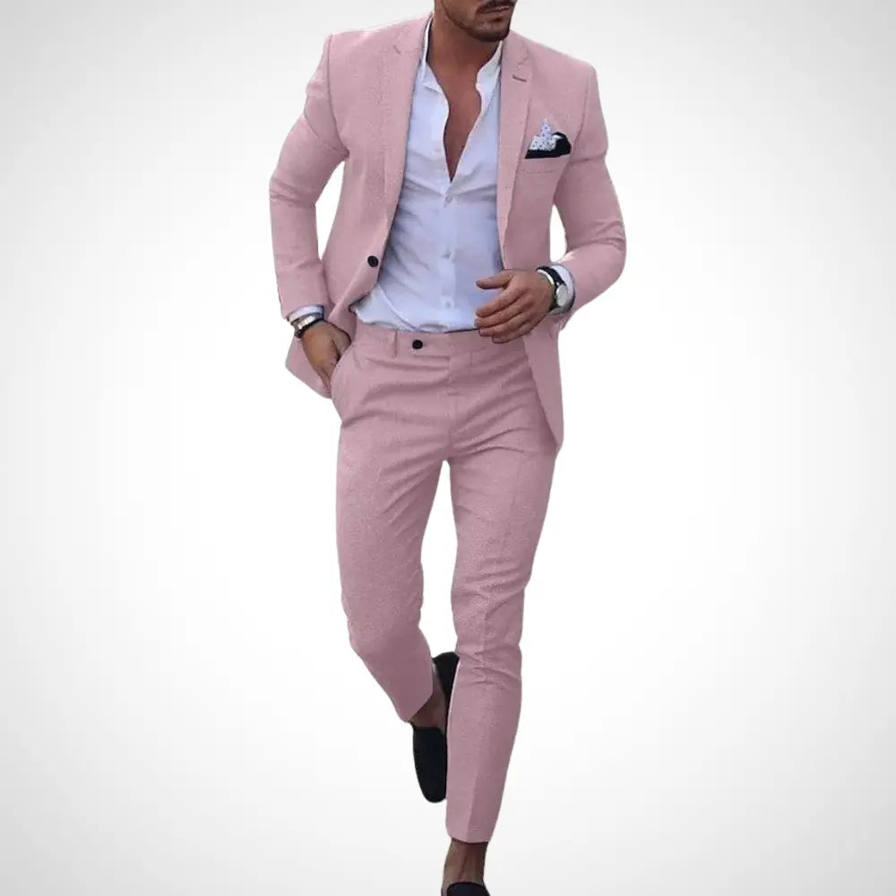 Men’s 2-Piece Suit Set With Single-Breasted Blazer and Slim-Fit Trousers