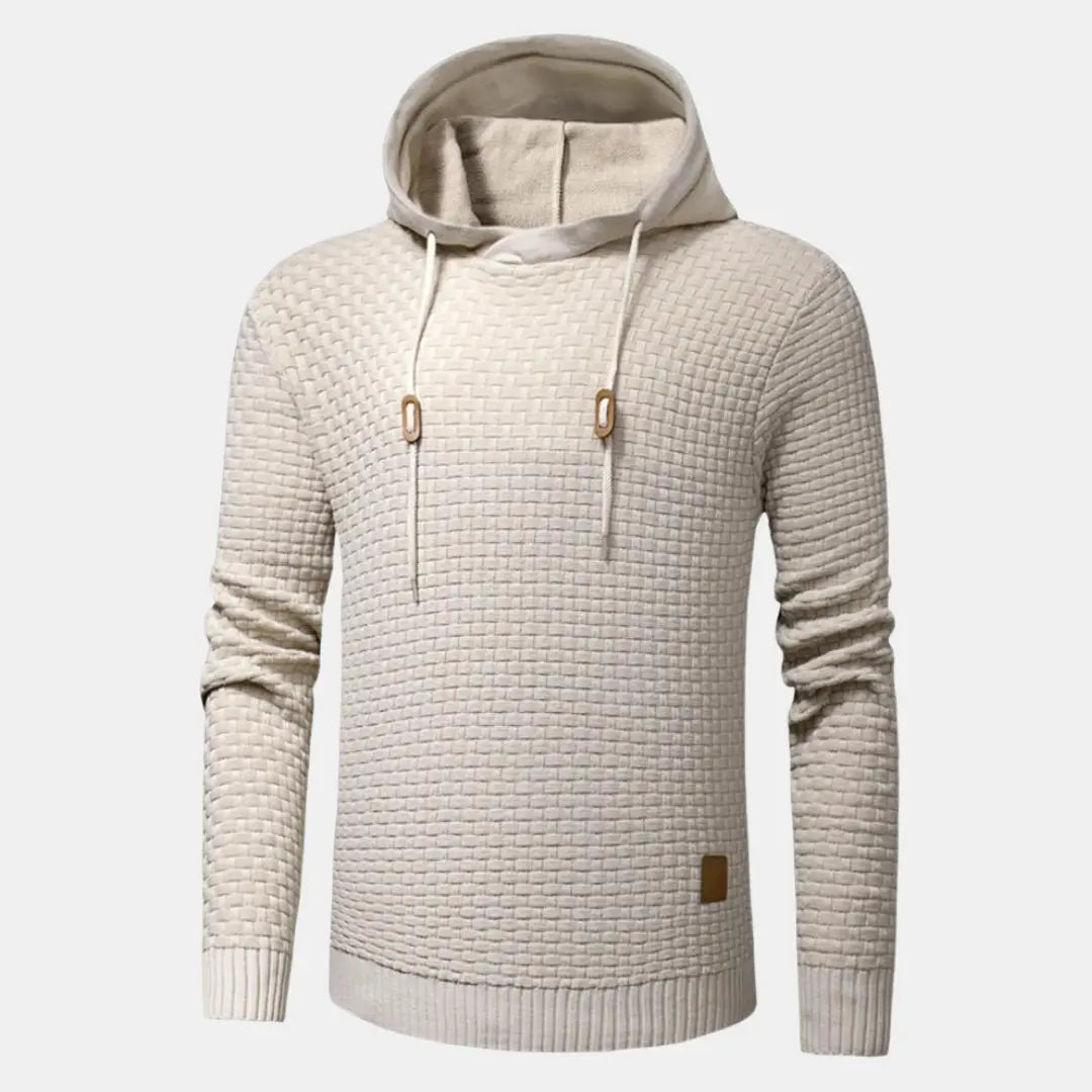 Men's Textured Pullover Hoodie with Drawstring and Slim Fit