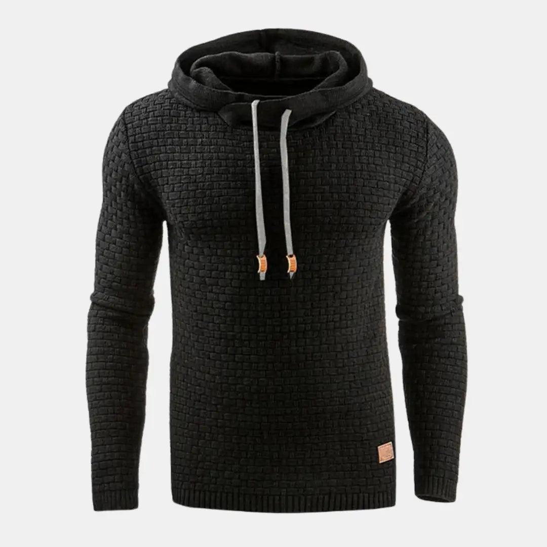 Men's Textured Pullover Hoodie with Drawstring and Slim Fit