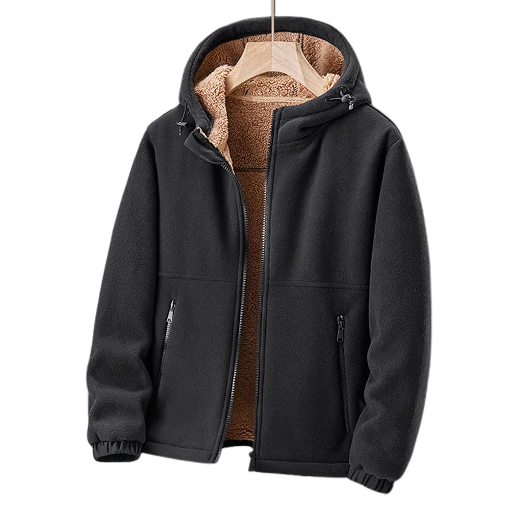 Men's Fleece Winter Jacket with Hood and Zipper Pockets