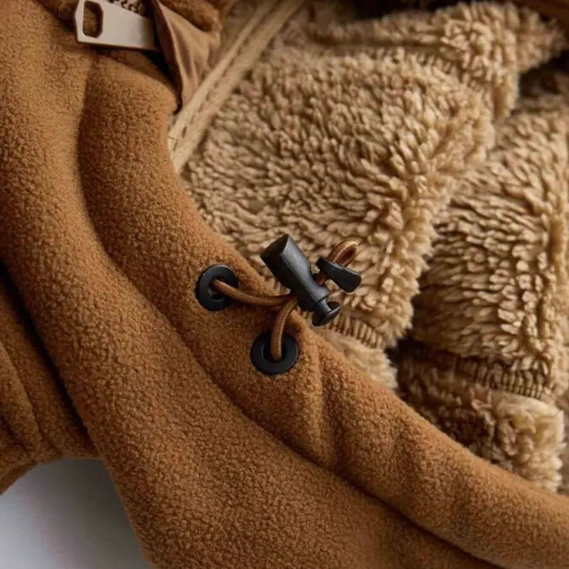 Men's Fleece Winter Jacket with Hood and Zipper Pockets