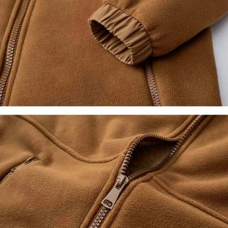 Men's Fleece Winter Jacket with Hood and Zipper Pockets