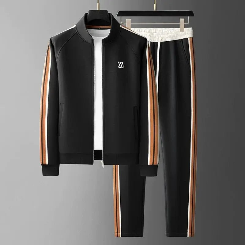 Men’s 2-Piece Tracksuit Set With Zip Jacket and Side-Striped Joggers