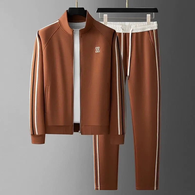 Men’s 2-Piece Tracksuit Set With Zip Jacket and Side-Striped Joggers